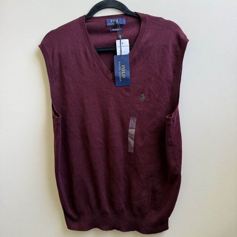 NWT Polo by Ralph Lauren Men's Pullover Sweater Maroon 100% Pima Cotton Size L